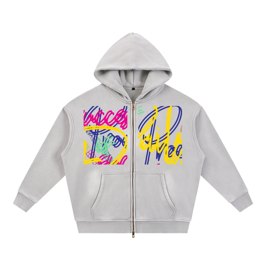 Sunfade Two-way Zipper Boxy Fleece Hoodie