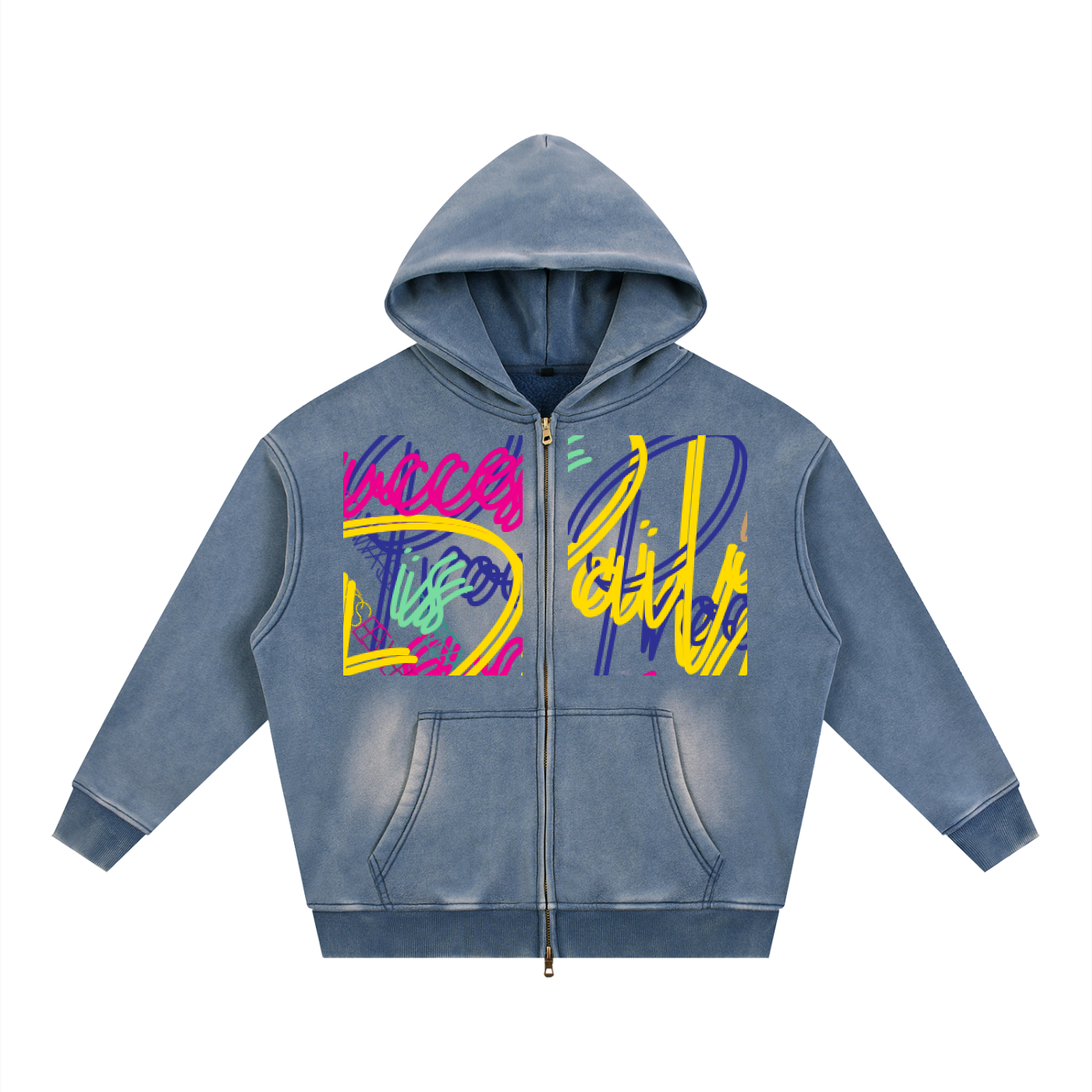 Sunfade Two-way Zipper Boxy Fleece Hoodie
