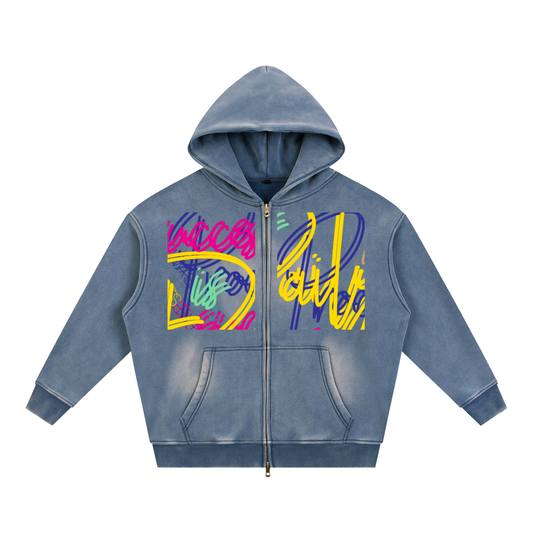 Sunfade Two-way Zipper Boxy Fleece Hoodie